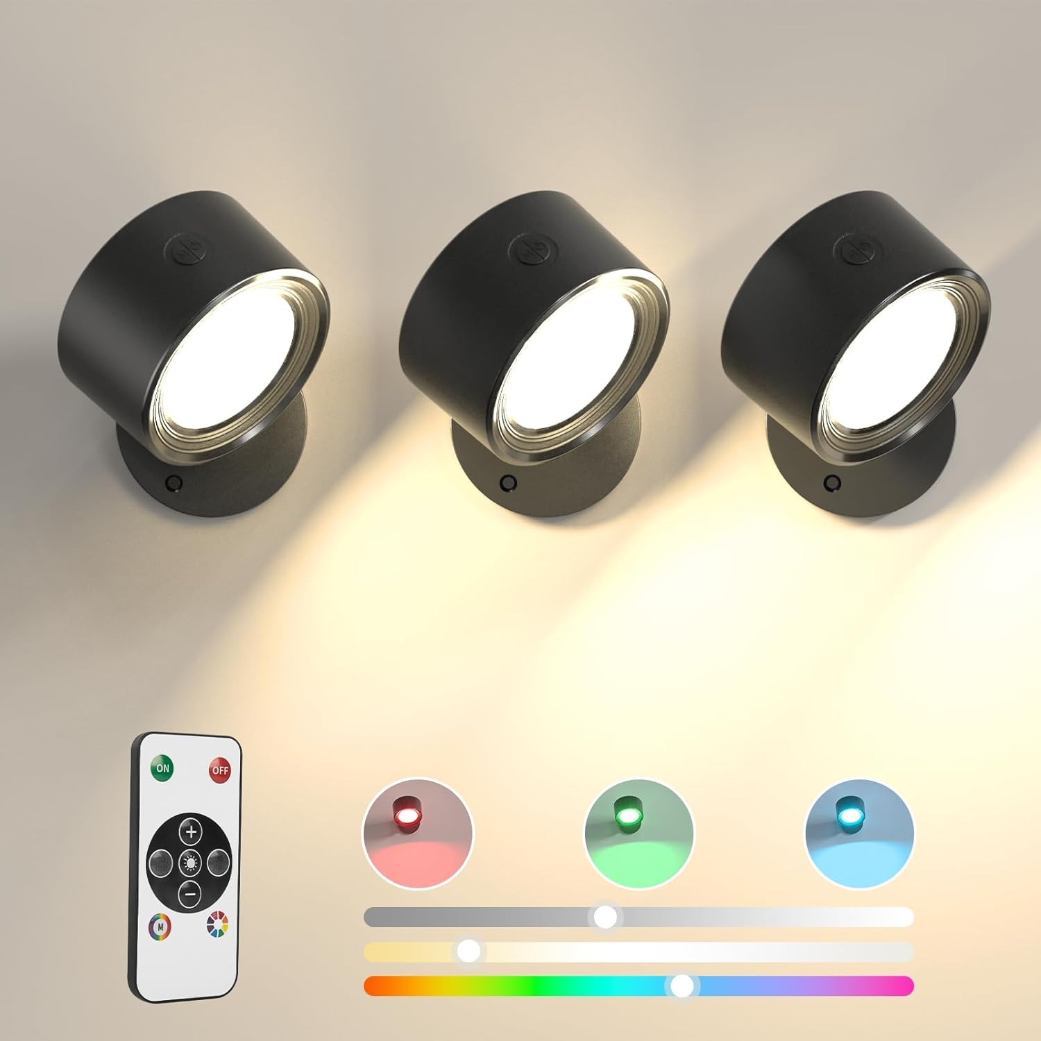 LED Wall Lights with Remote Control & RGB Ambience - 3 Color Temps, Dimmable, 360° Magnetic Rotation, Rechargeable 3000mAh Battery, Portable Cordless Light for Living Room, Bedroom, Hallway