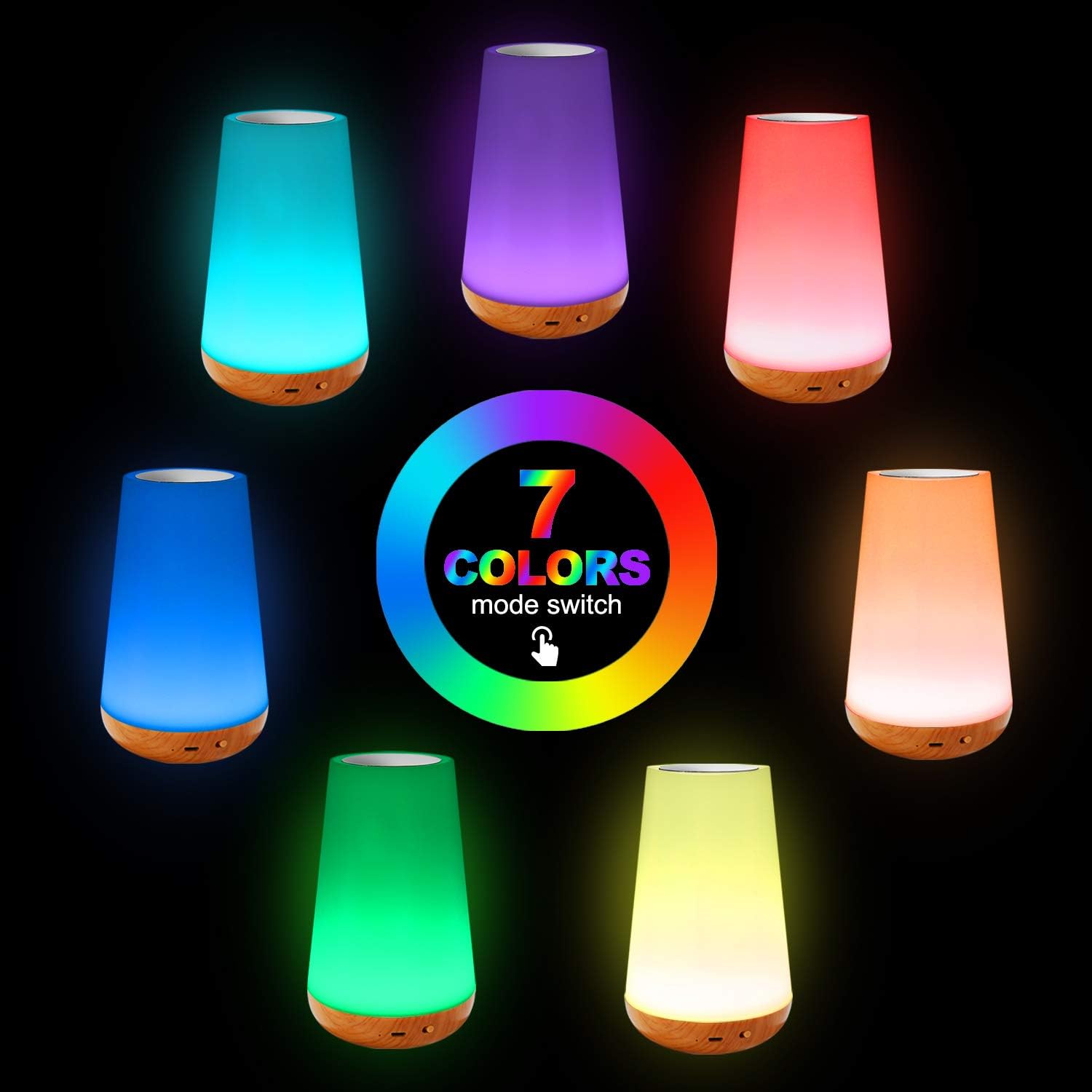LED Touch Night Light – Dimmable, USB Rechargeable with Remote Control, 8 Colors, Timer, Portable Bedside Lamp for Bedroom, Living Room, Kids, Camping FJORD