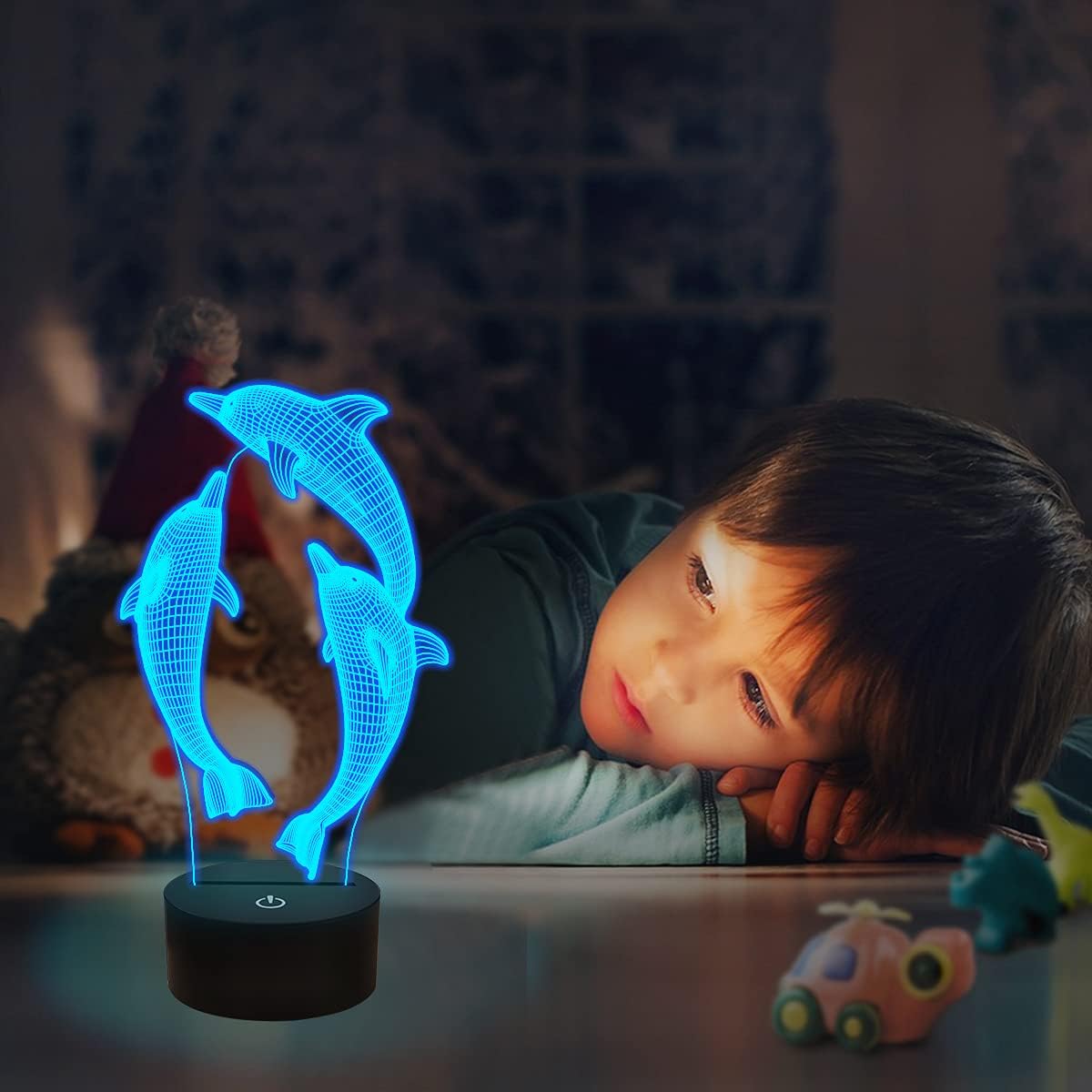 3D Dolphin Night Light with Remote | 16 Color Changing Kids Lamp | Ocean Animal Table Lamp | USB/Battery Powered | Perfect for Bedroom, Living Room, Gifts