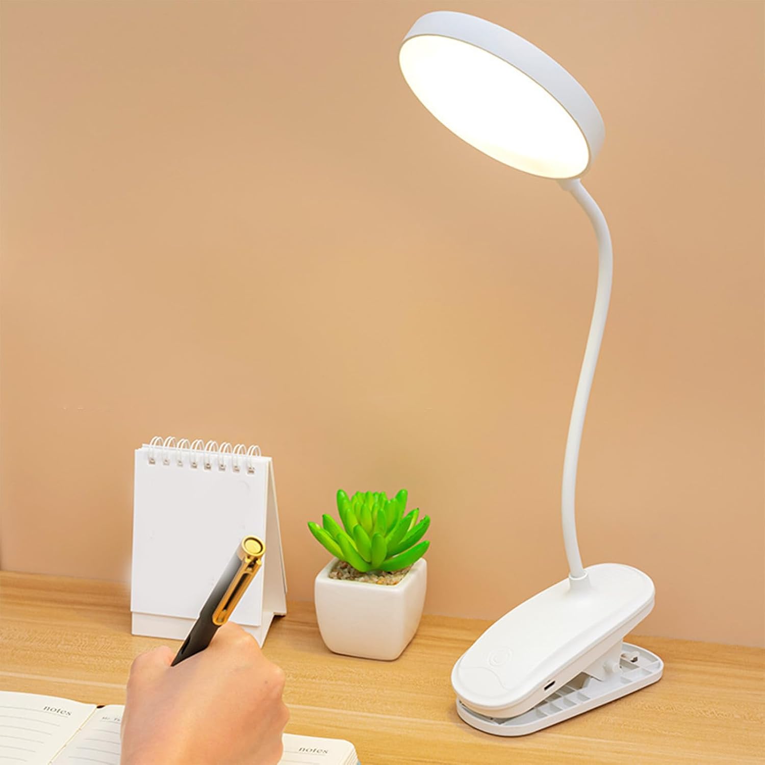 Rechargeable LED Desk Lamp with Clip – Adjustable Brightness, Touch Control, Eye Protection, USB Charging, Flexible Neck for Reading & Studying FJORD