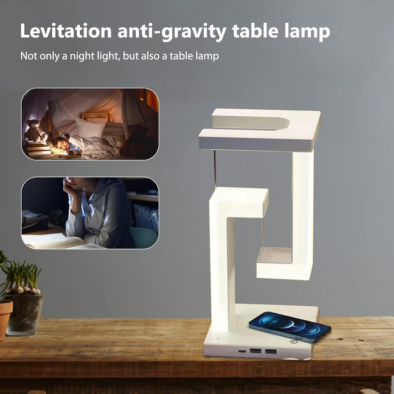 Anti-Gravity LED Desk Lamp with Wireless Charging | Foldable & Adjustable USB Night Light for Bedroom, Living Room, Office