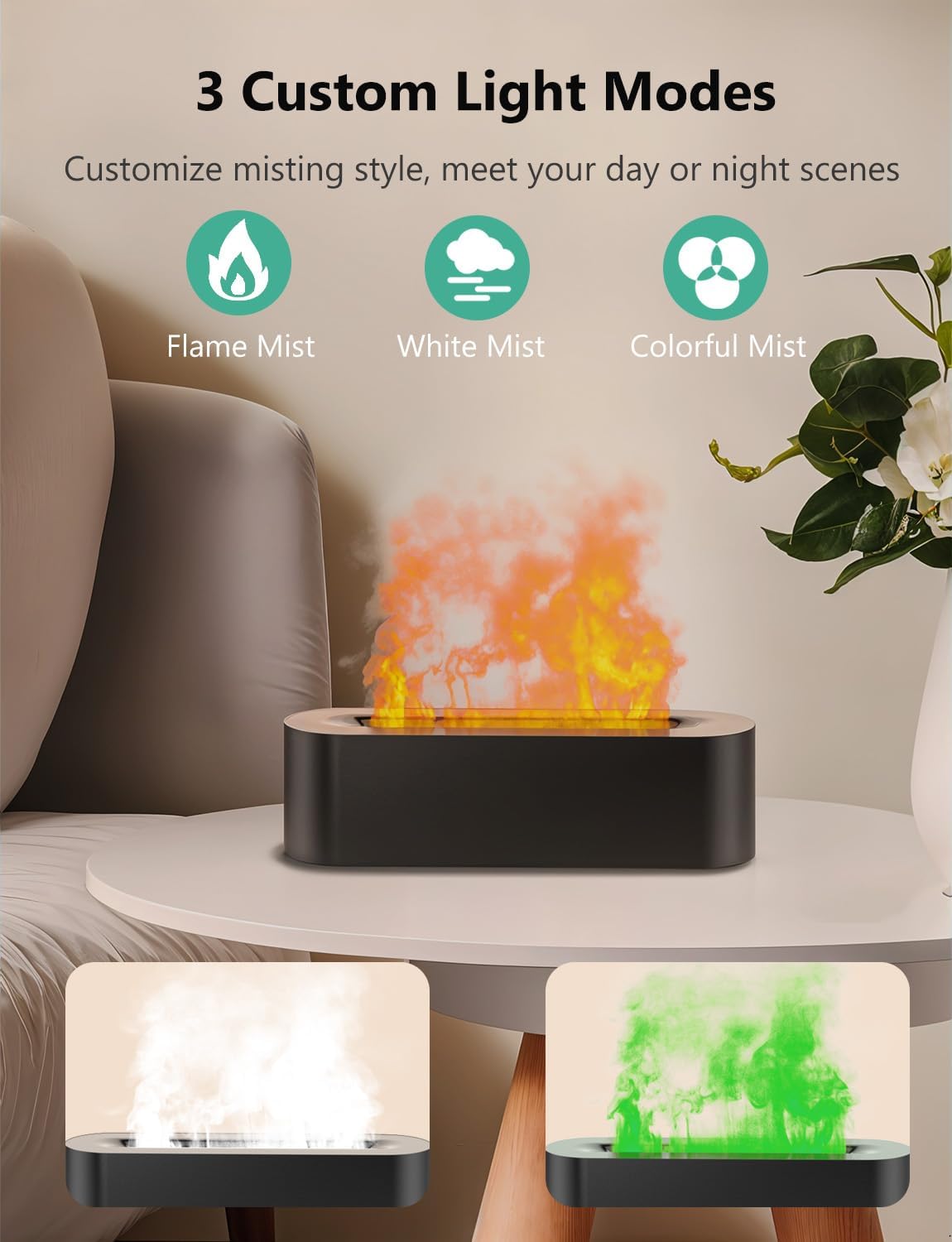 USB Aromatherapy Flame Humidifier - 7 Color LED, Quiet Essential Oil Diffuser for Bedroom & Office, Auto-Off, Adjustable Mist, 180mL Capacity FJORD