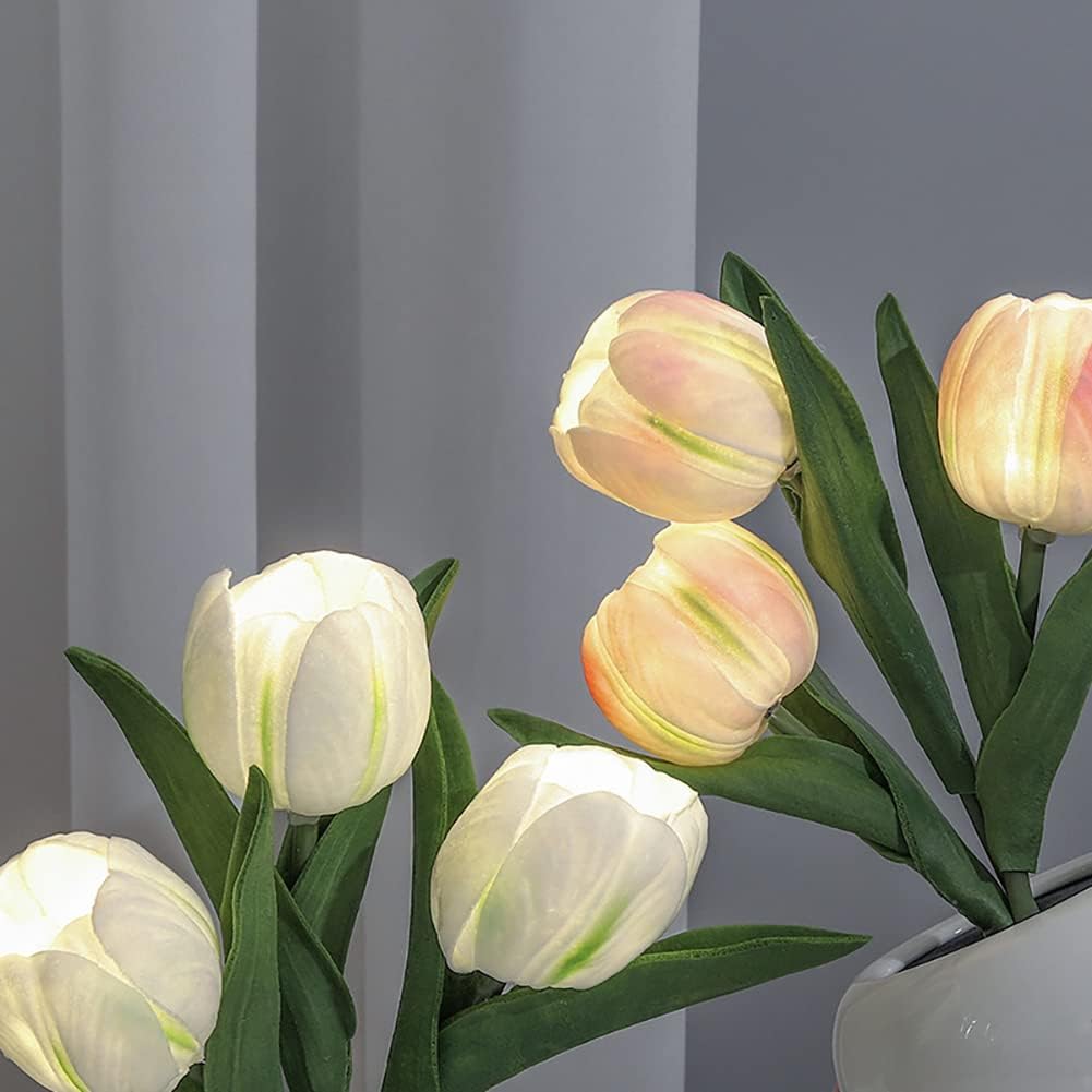 LED Tulip Night Light with Vase – Realistic Flower Table Lamp for Bedroom, Living Room & Office – USB Powered, Romantic Home Decor, Ideal Gift for Weddings & Birthdays FJORD