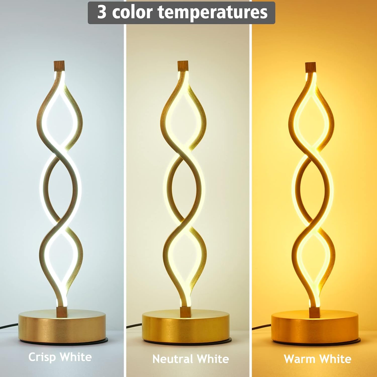 Modern Spiral LED Table Lamp | Touch Control, Dimmable | 3-Color Modes | Bedroom, Office, Living Room Decor FJORD
