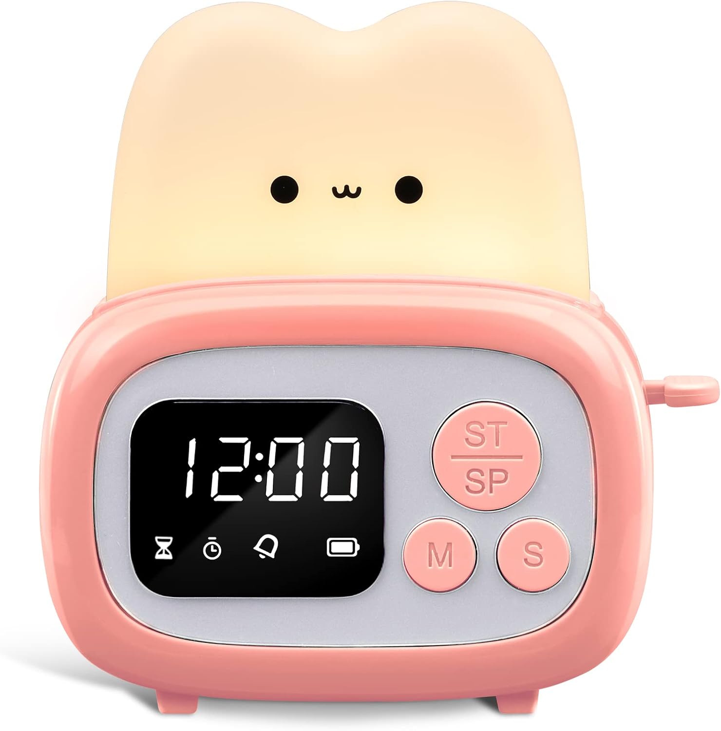 Adjustable LED Bedside Alarm Clock with Night Light, USB Rechargeable, 1200mAh Battery, Button Control, Plastic Shade – Ideal for Bedroom Tabletop Use