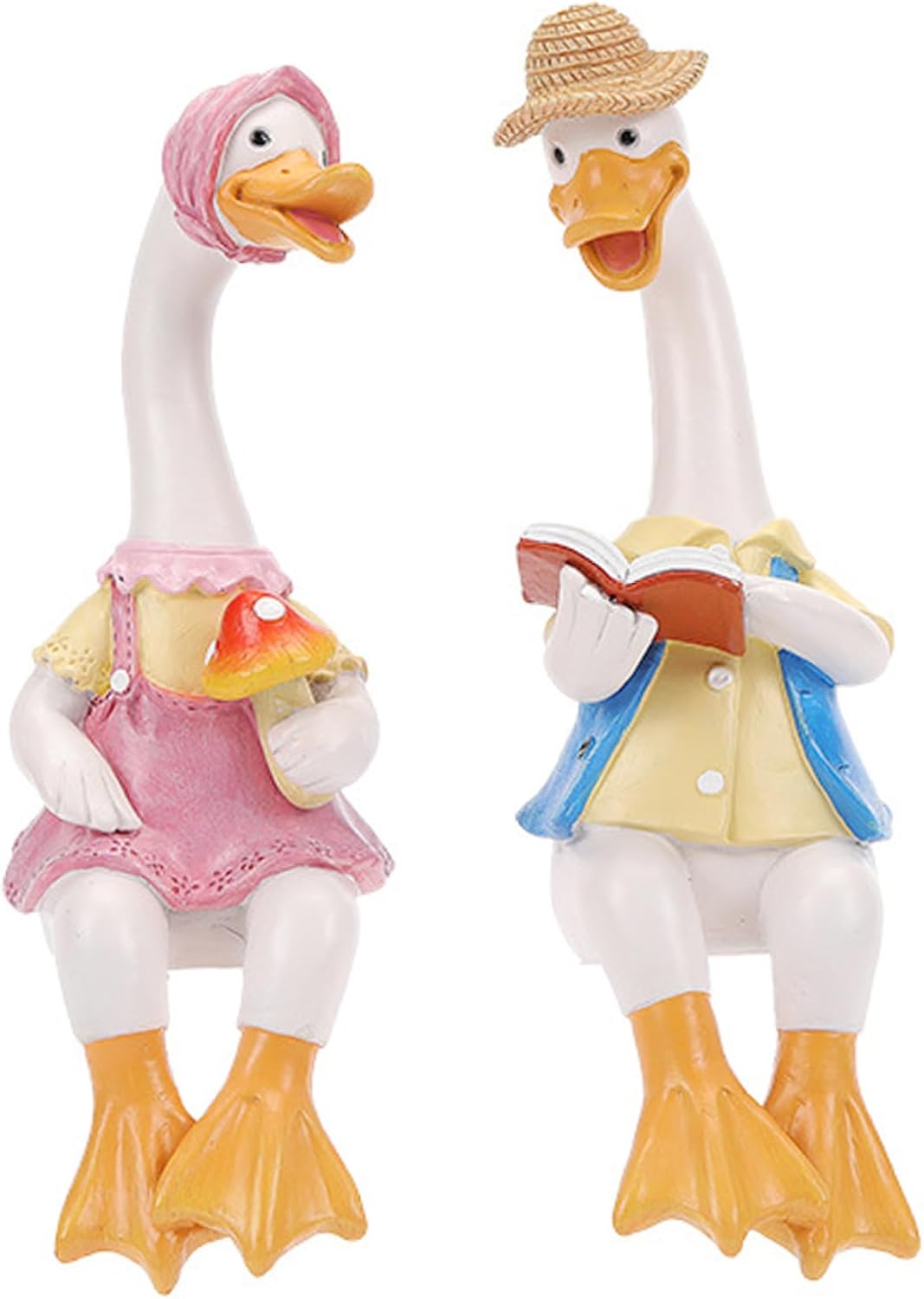 Sitting Duck Garden Ornaments – Cute Resin Couple Statue, Weatherproof Decor FJORD