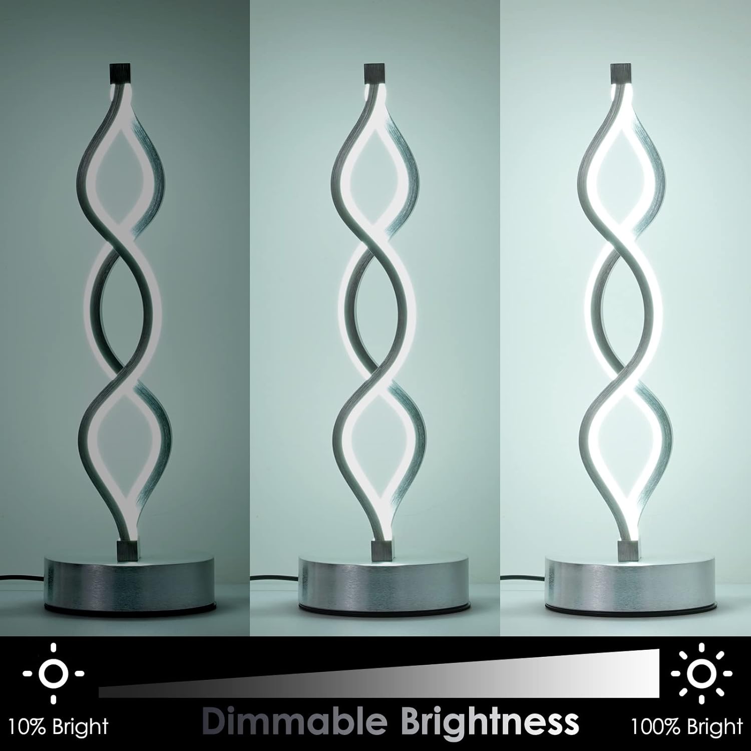 Modern Spiral LED Table Lamp | Touch Control, Dimmable | 3-Color Modes | Bedroom, Office, Living Room Decor FJORD