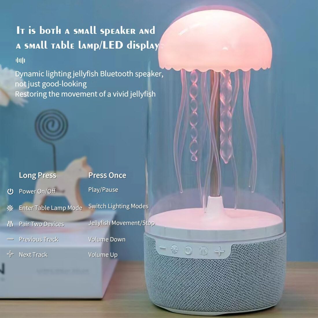 Wireless Jellyfish Mood Lamp Speaker with 7-Color LED Lights, Bluetooth 5.0, and Ambient Sound – Ideal for Home Décor and Relaxation FJORD