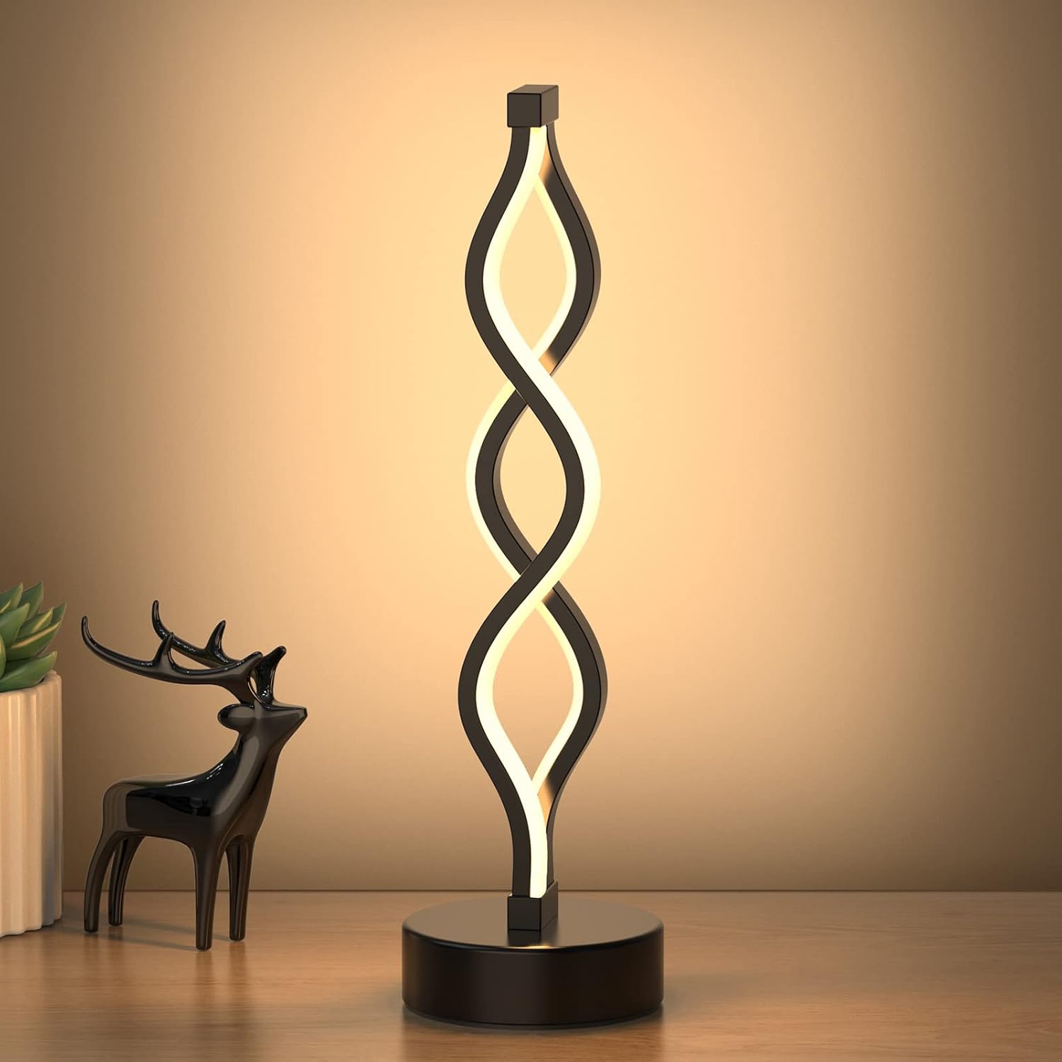 Modern Spiral LED Table Lamp | Touch Control, Dimmable | 3-Color Modes | Bedroom, Office, Living Room Decor FJORD