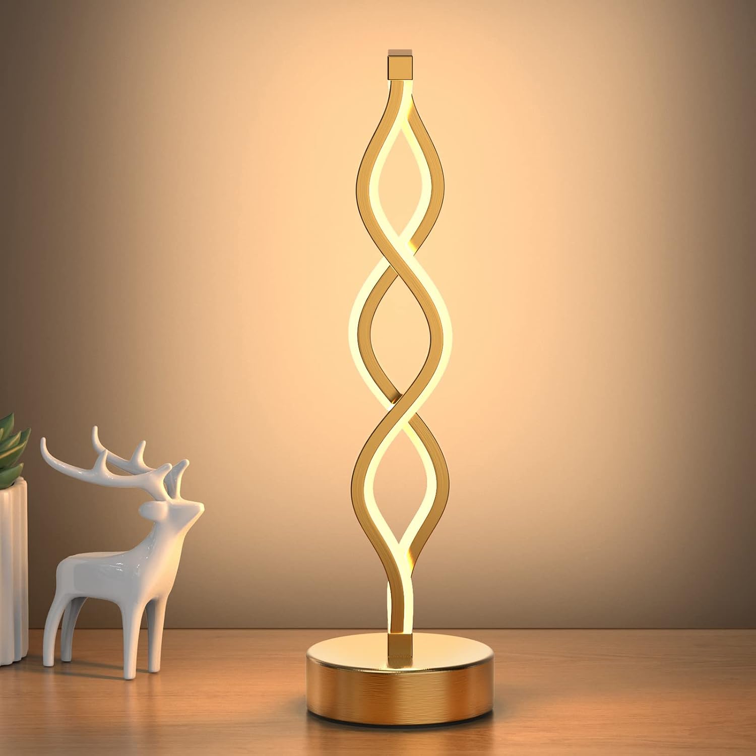 Modern Spiral LED Table Lamp | Touch Control, Dimmable | 3-Color Modes | Bedroom, Office, Living Room Decor FJORD