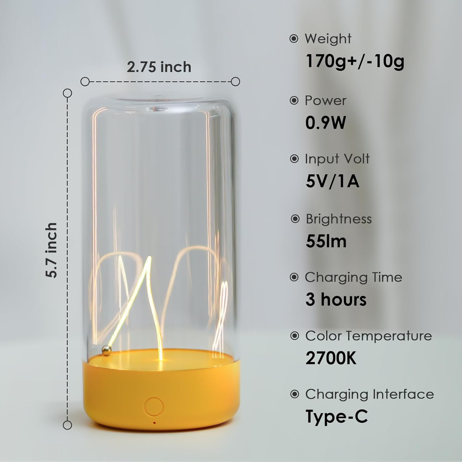 Rechargeable Minimalist LED Table Lamp - Portable, Cordless Night Light for Bedroom, Nursery, Desk - Mood Lighting, Unique Gift Idea FJORD