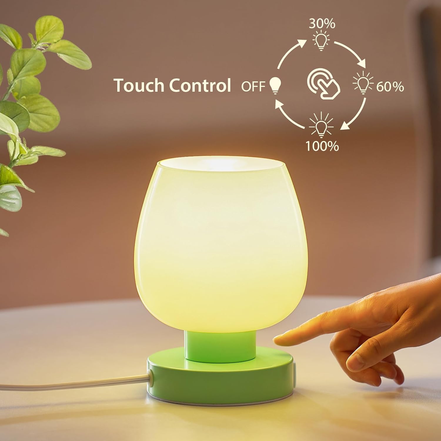 Touch Bedside Table Lamps Set of 2 - Modern Nightstand Lamps with USB C & A Ports, 3-Way Dimmable, White Opal Glass Shades, 3000K LED Bulbs - Elegant Bedroom Lighting FJORD