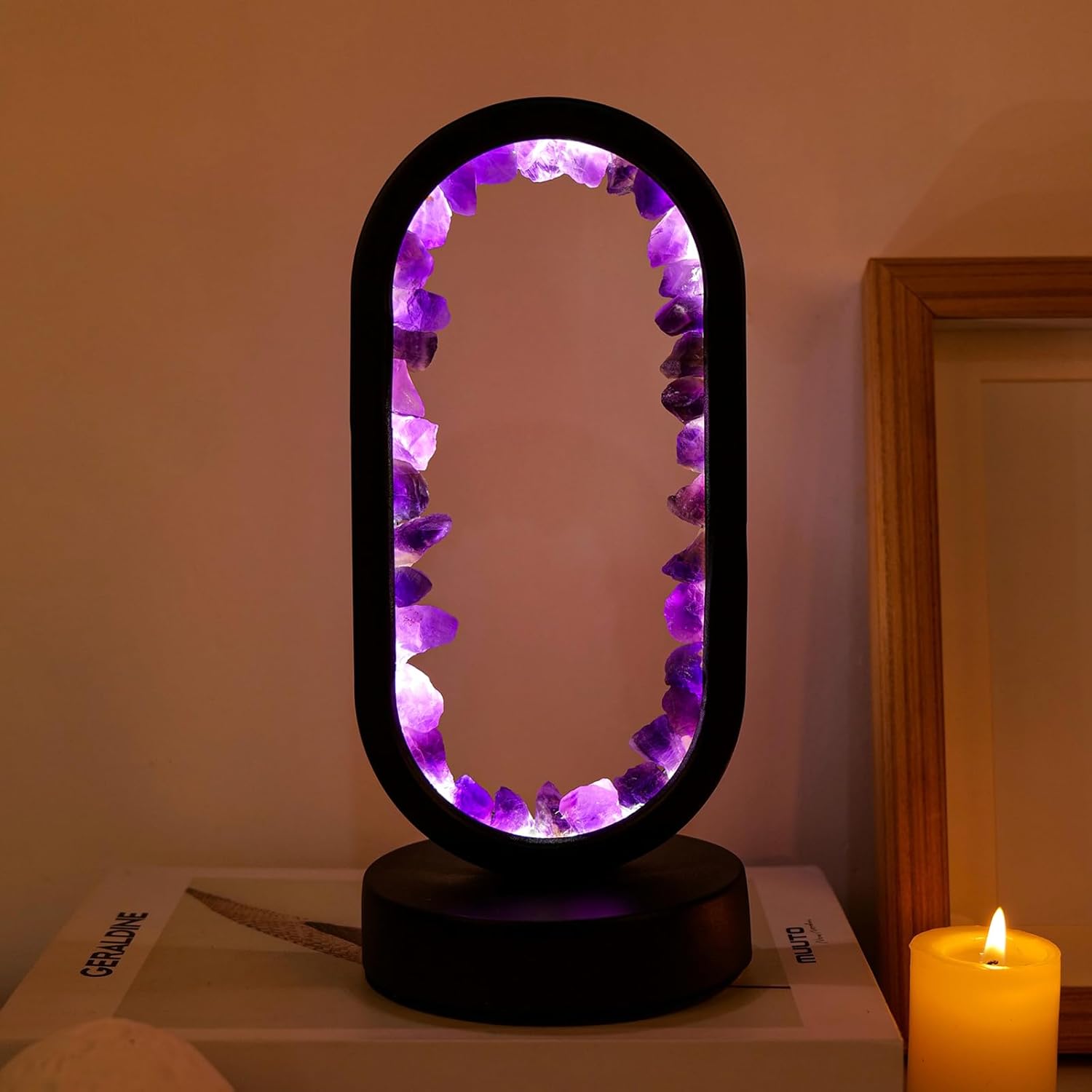 Amethyst Crystal Table Lamp - Natural Healing Night Light with USB Port & 3 Color Modes - Perfect for Bedroom, Office & Home Decor - Relaxation Gift