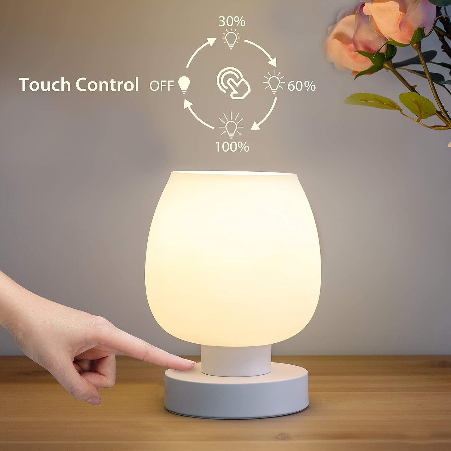 Touch Bedside Table Lamps Set of 2 - Modern Nightstand Lamps with USB C & A Ports, 3-Way Dimmable, White Opal Glass Shades, 3000K LED Bulbs - Elegant Bedroom Lighting FJORD