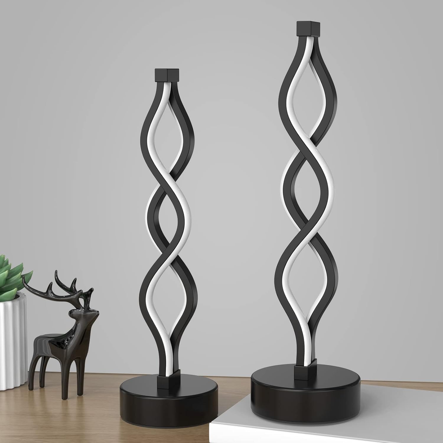 Modern Spiral LED Table Lamp | Touch Control, Dimmable | 3-Color Modes | Bedroom, Office, Living Room Decor FJORD