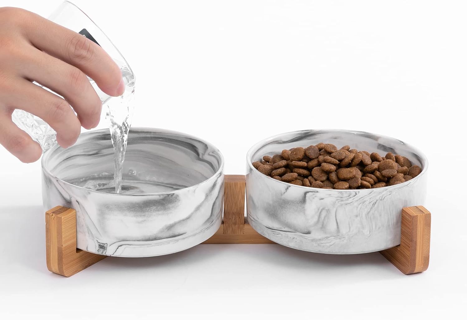 Ceramic Dog Bowls with Wooden Stand | 3 1/2 Cups | Set of 2 FJORD