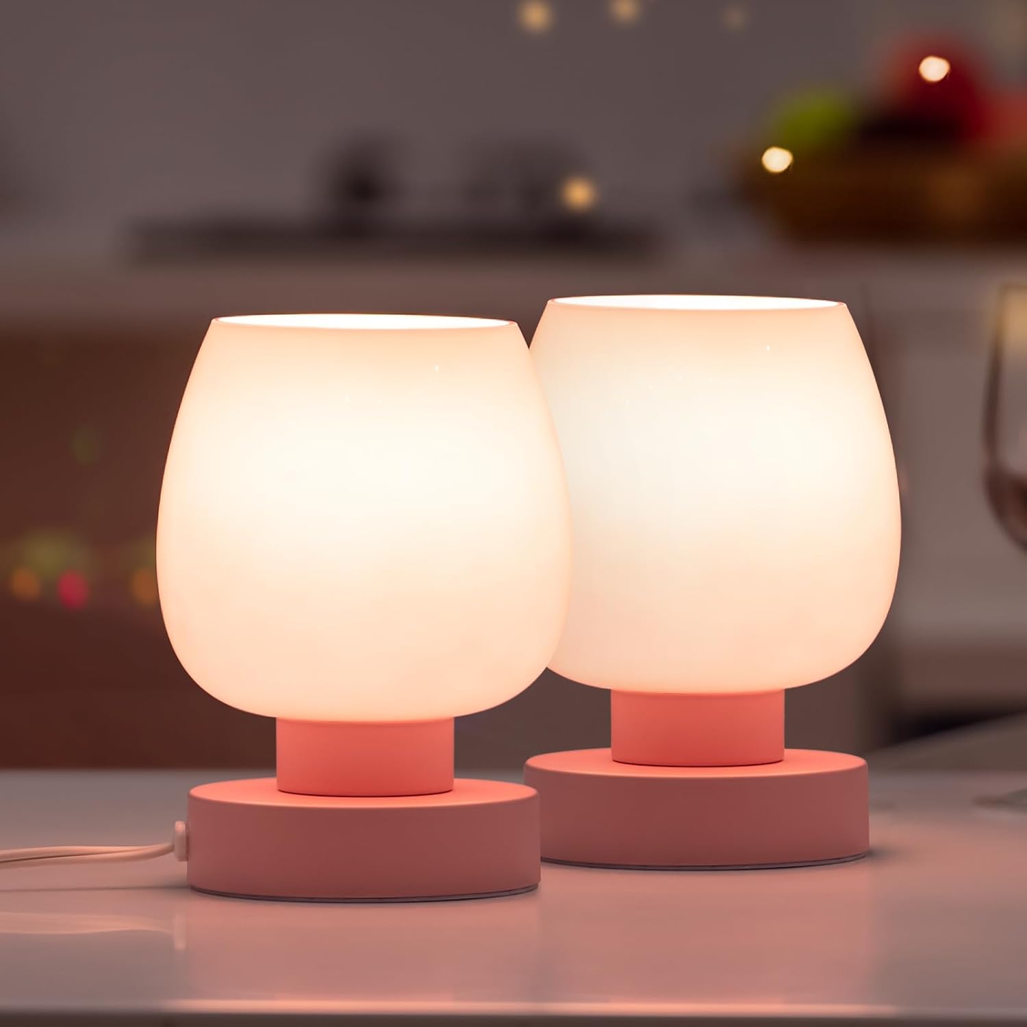 Touch Bedside Table Lamps Set of 2 - Modern Nightstand Lamps with USB C & A Ports, 3-Way Dimmable, White Opal Glass Shades, 3000K LED Bulbs - Elegant Bedroom Lighting FJORD