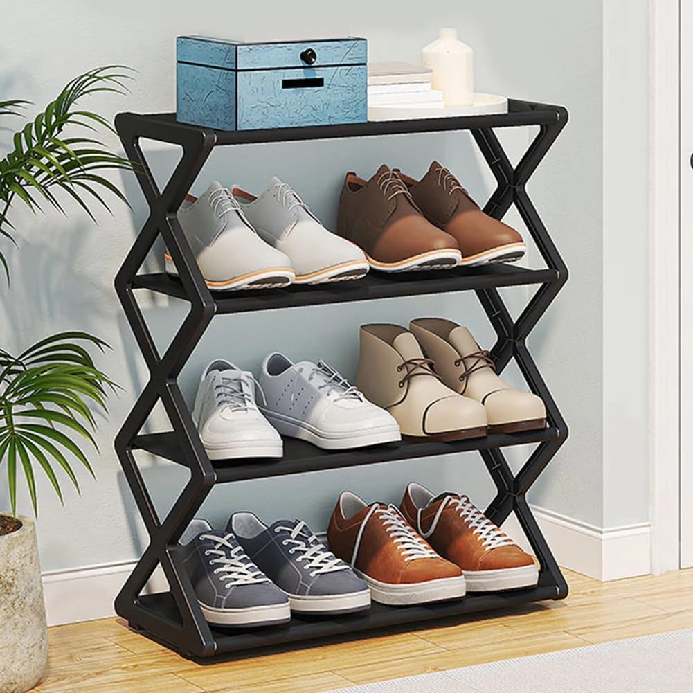 4-Tier X-Shaped Shoe Rack Organizer – Space-Saving Stackable Design for 12 Pairs – Sturdy Steel Frame, Easy Assembly, Dust-Proof – Ideal for Closet, Garage & Entryway