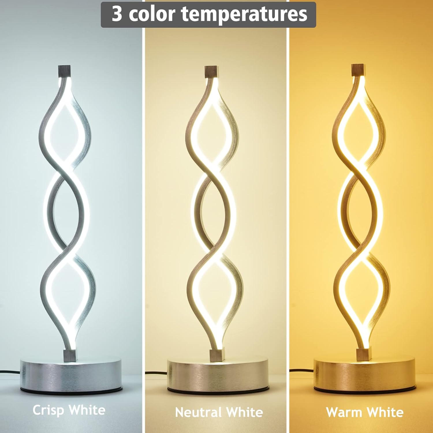 Modern Spiral LED Table Lamp | Touch Control, Dimmable | 3-Color Modes | Bedroom, Office, Living Room Decor FJORD