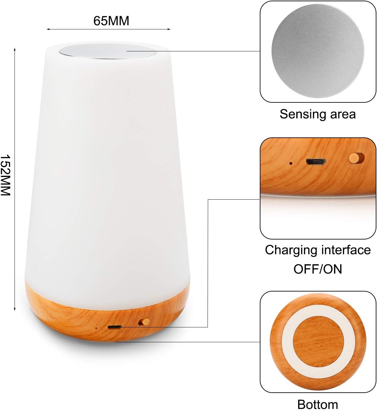 LED Touch Night Light – Dimmable, USB Rechargeable with Remote Control, 8 Colors, Timer, Portable Bedside Lamp for Bedroom, Living Room, Kids, Camping FJORD