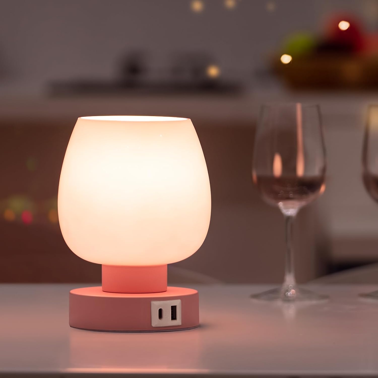 Touch Bedside Table Lamps Set of 2 - Modern Nightstand Lamps with USB C & A Ports, 3-Way Dimmable, White Opal Glass Shades, 3000K LED Bulbs - Elegant Bedroom Lighting FJORD