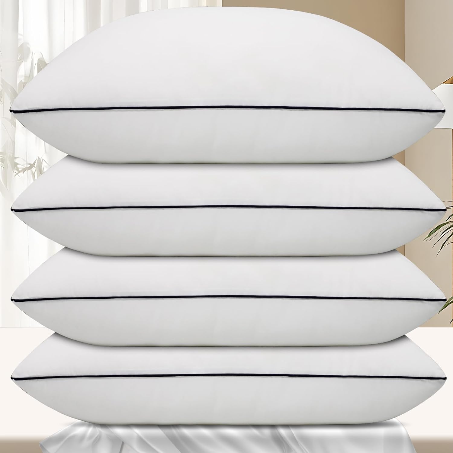 Cooling Bed Pillows 4 Pack | Soft & Supportive Down Alternative, Adjustable Height for Back, Side & Stomach Sleepers | Queen Size, Breathable Microfiber Cover | Hotel Quality