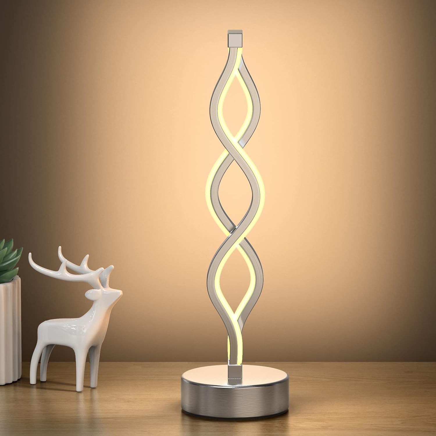 Modern Spiral LED Table Lamp | Touch Control, Dimmable | 3-Color Modes | Bedroom, Office, Living Room Decor FJORD