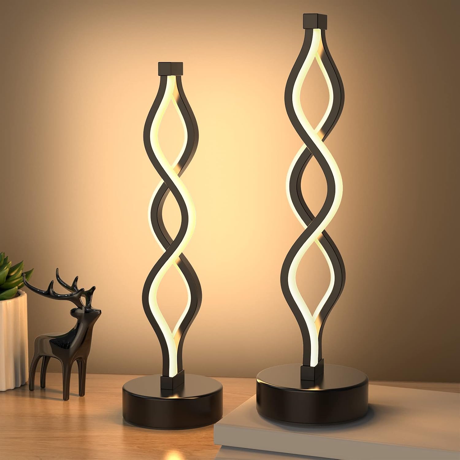 Modern Spiral LED Table Lamp | Touch Control, Dimmable | 3-Color Modes | Bedroom, Office, Living Room Decor FJORD