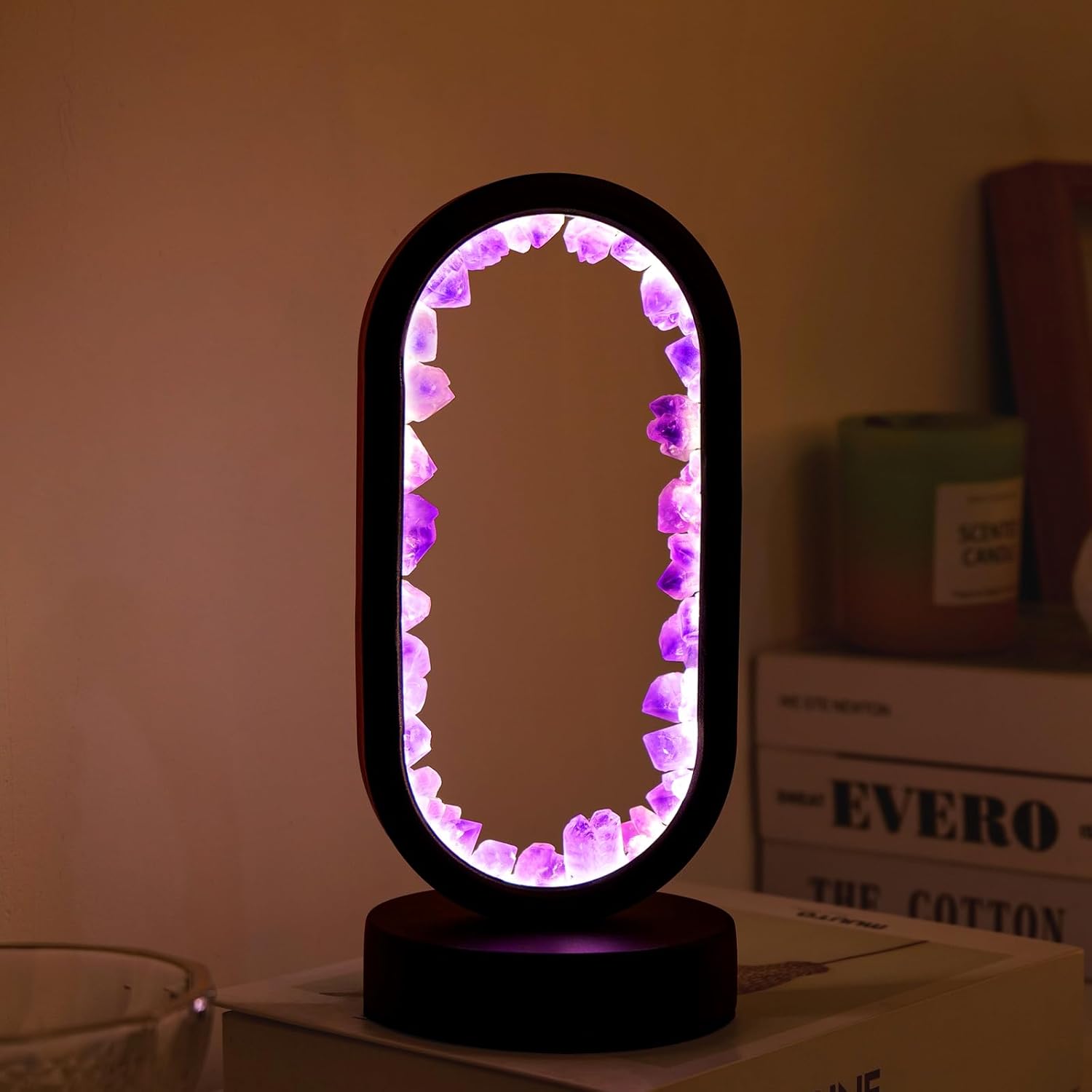 Amethyst Crystal Table Lamp - Natural Healing Night Light with USB Port & 3 Color Modes - Perfect for Bedroom, Office & Home Decor - Relaxation Gift