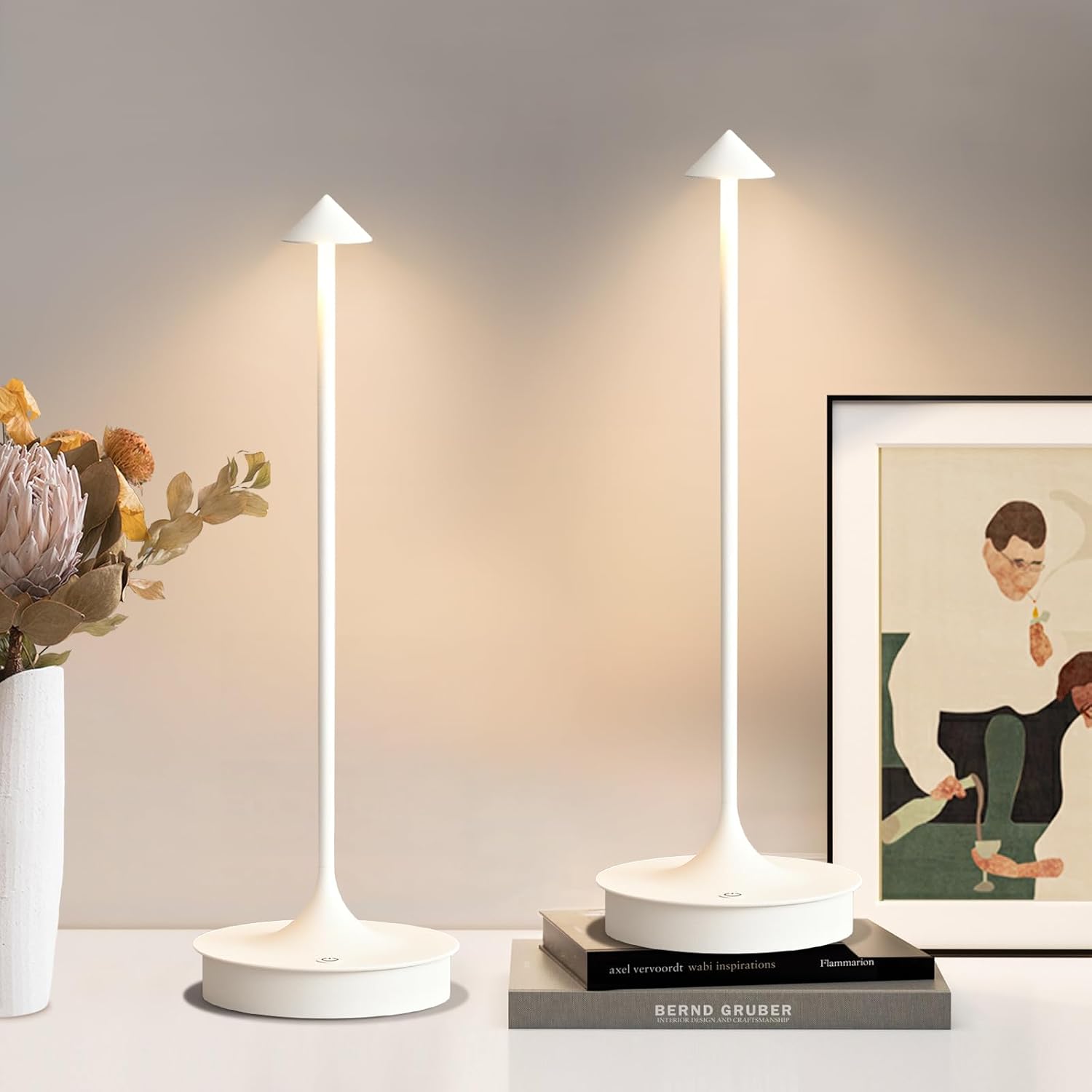 Set of 2 Wireless Table Lamps | Rechargeable LED Lamps with 4000mAh Battery FJORD