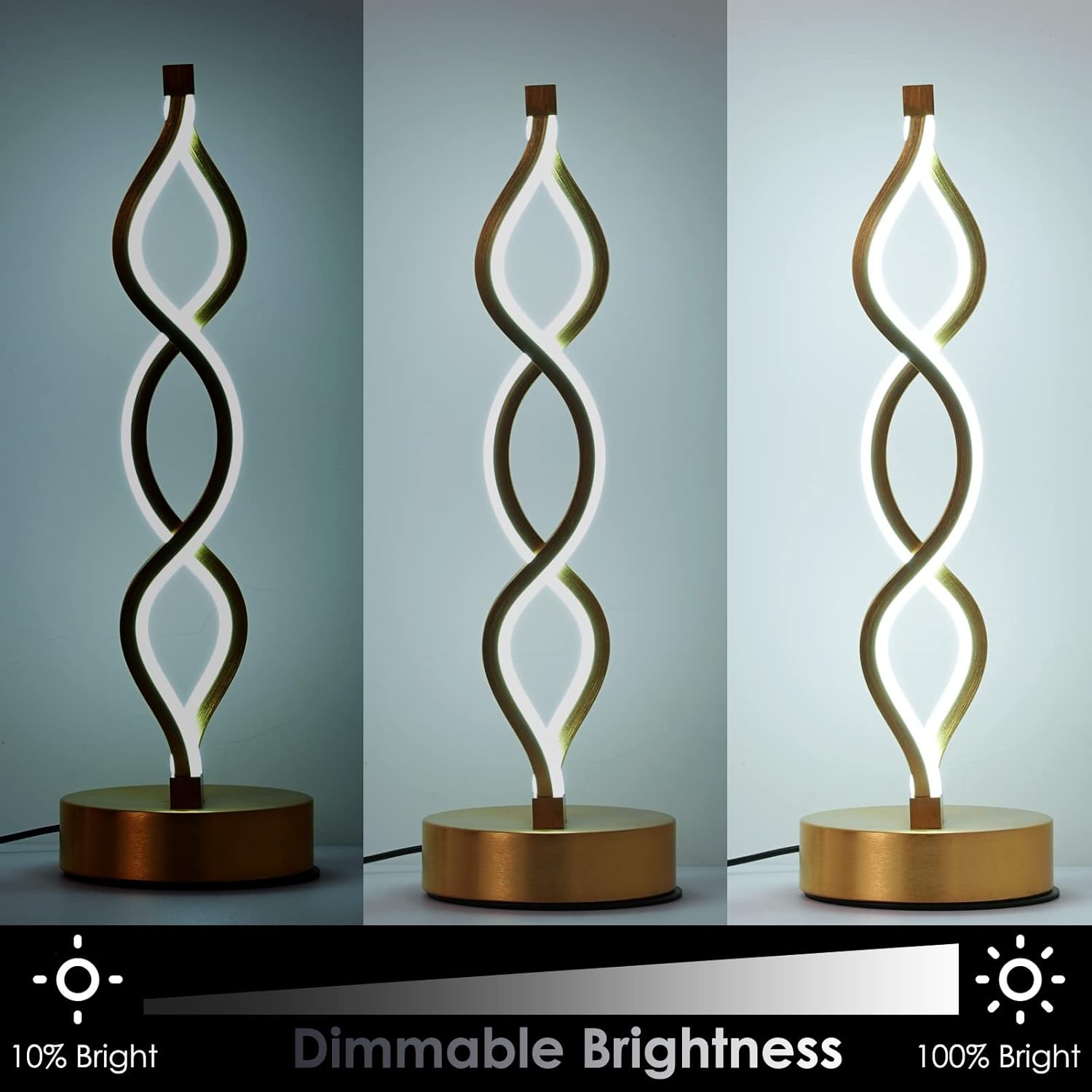 Modern Spiral LED Table Lamp | Touch Control, Dimmable | 3-Color Modes | Bedroom, Office, Living Room Decor FJORD