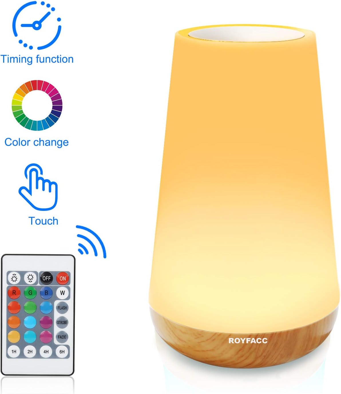 LED Touch Night Light – Dimmable, USB Rechargeable with Remote Control, 8 Colors, Timer, Portable Bedside Lamp for Bedroom, Living Room, Kids, Camping FJORD