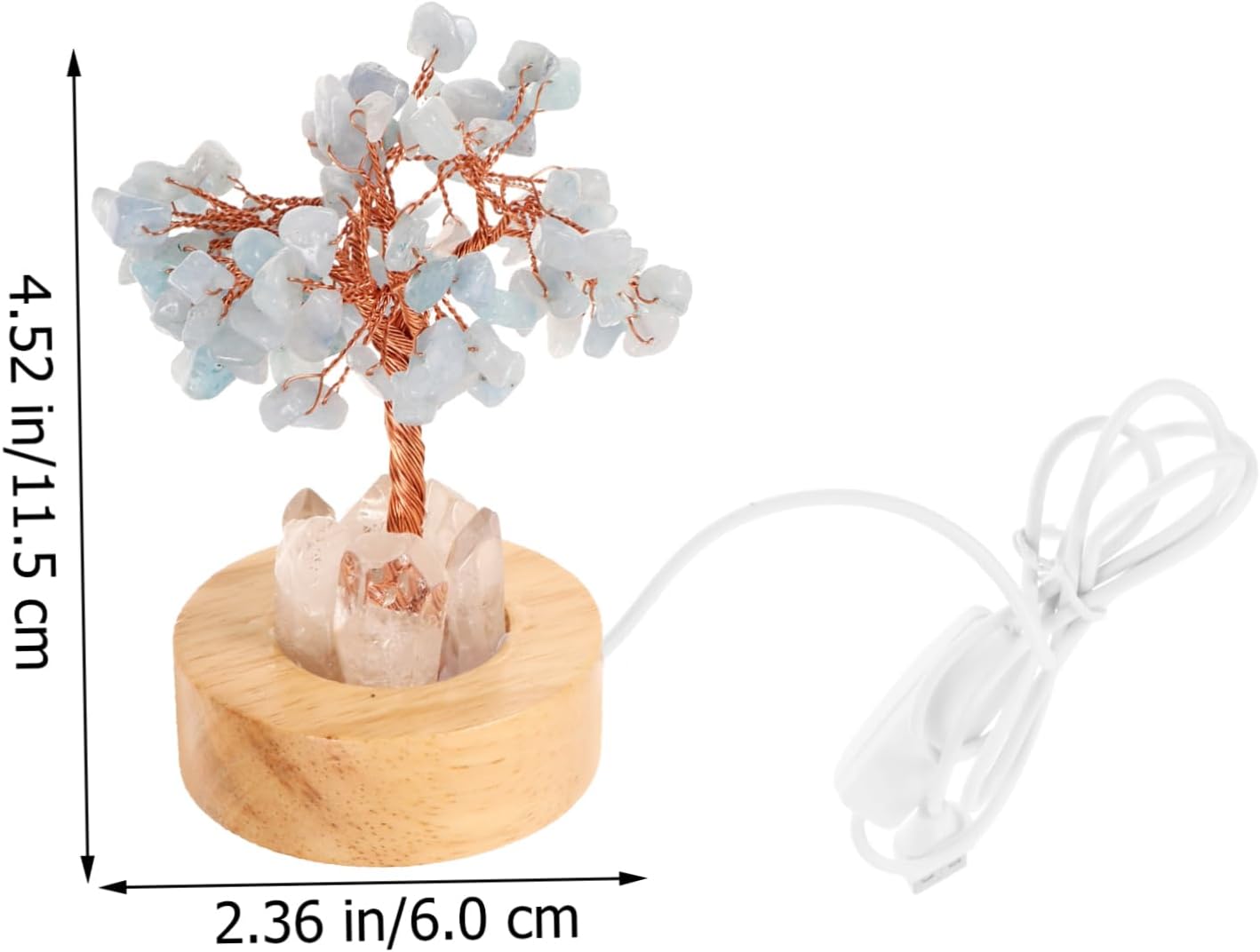 Crystal Tree Night Light – Feng Shui Prosperity Lamp with USB Port, Natural Gemstone Base, Clear Quartz Chakra Tree, Bedroom & Desk Decor FJORD