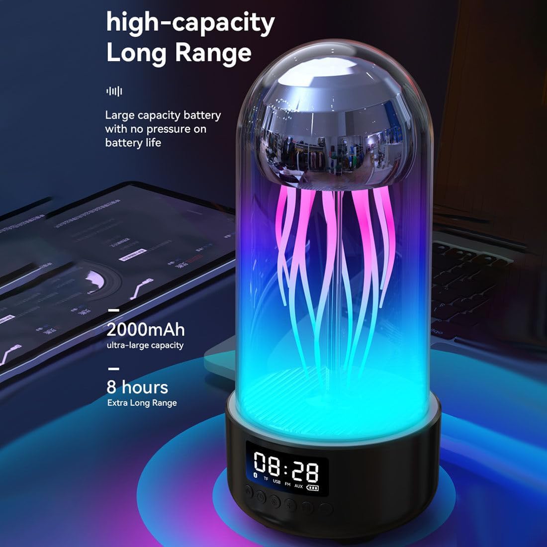 Wireless Jellyfish Mood Lamp Speaker with 7-Color LED Lights, Bluetooth 5.0, and Ambient Sound – Ideal for Home Décor and Relaxation FJORD