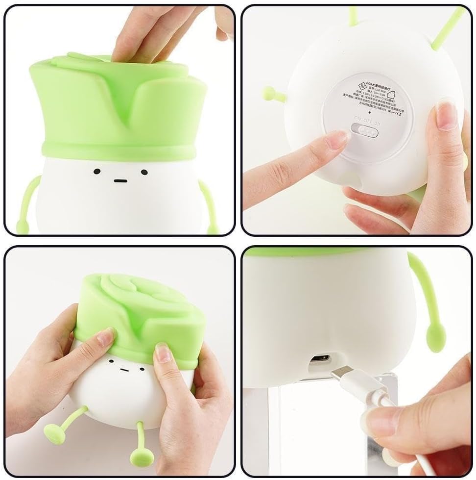 Rechargeable Cute Leek LED Night Light - Silicone Touch Dimmable Lamp for Kids Bedroom, Bedside & Table, 3 Brightness Levels, Timed Auto Off FJORD