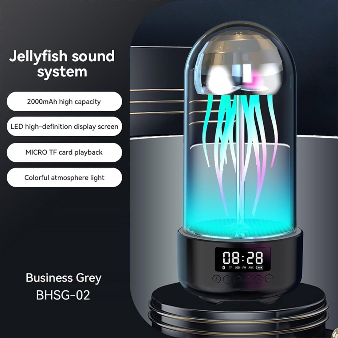 Wireless Jellyfish Mood Lamp Speaker with 7-Color LED Lights, Bluetooth 5.0, and Ambient Sound – Ideal for Home Décor and Relaxation FJORD
