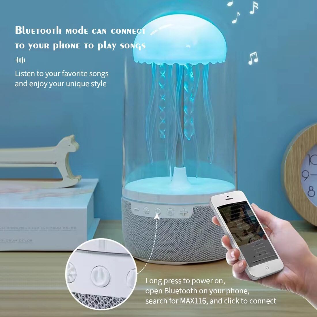 Wireless Jellyfish Mood Lamp Speaker with 7-Color LED Lights, Bluetooth 5.0, and Ambient Sound – Ideal for Home Décor and Relaxation FJORD