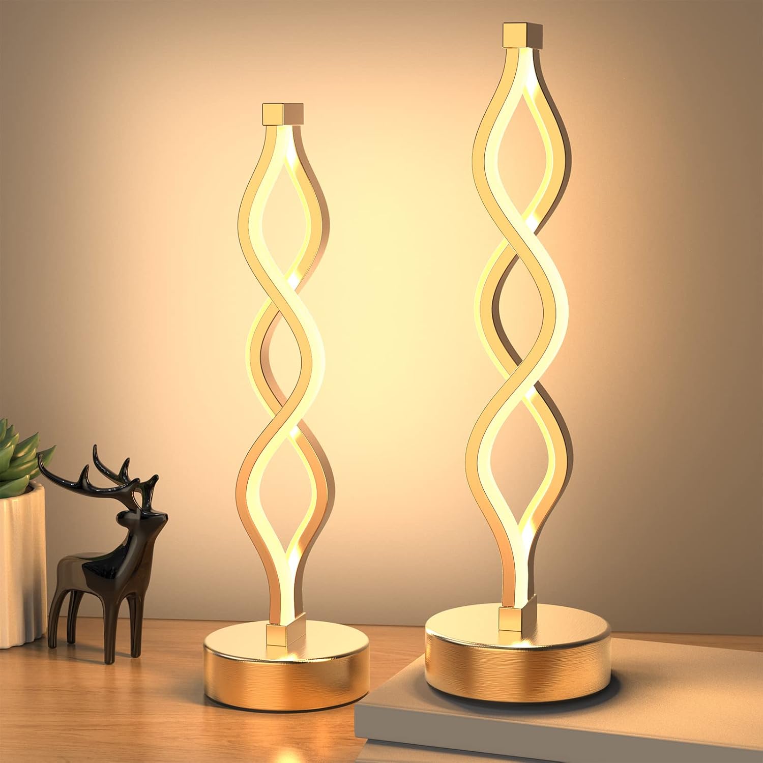Modern Spiral LED Table Lamp | Touch Control, Dimmable | 3-Color Modes | Bedroom, Office, Living Room Decor FJORD
