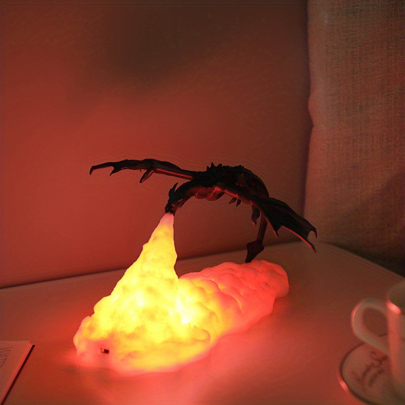 3D Printed Dragon Lamp – Fire & Ice USB Rechargeable LED Night Light for Bedroom, Office, Kids – Mood Lamp, Gift for Boys & Girls