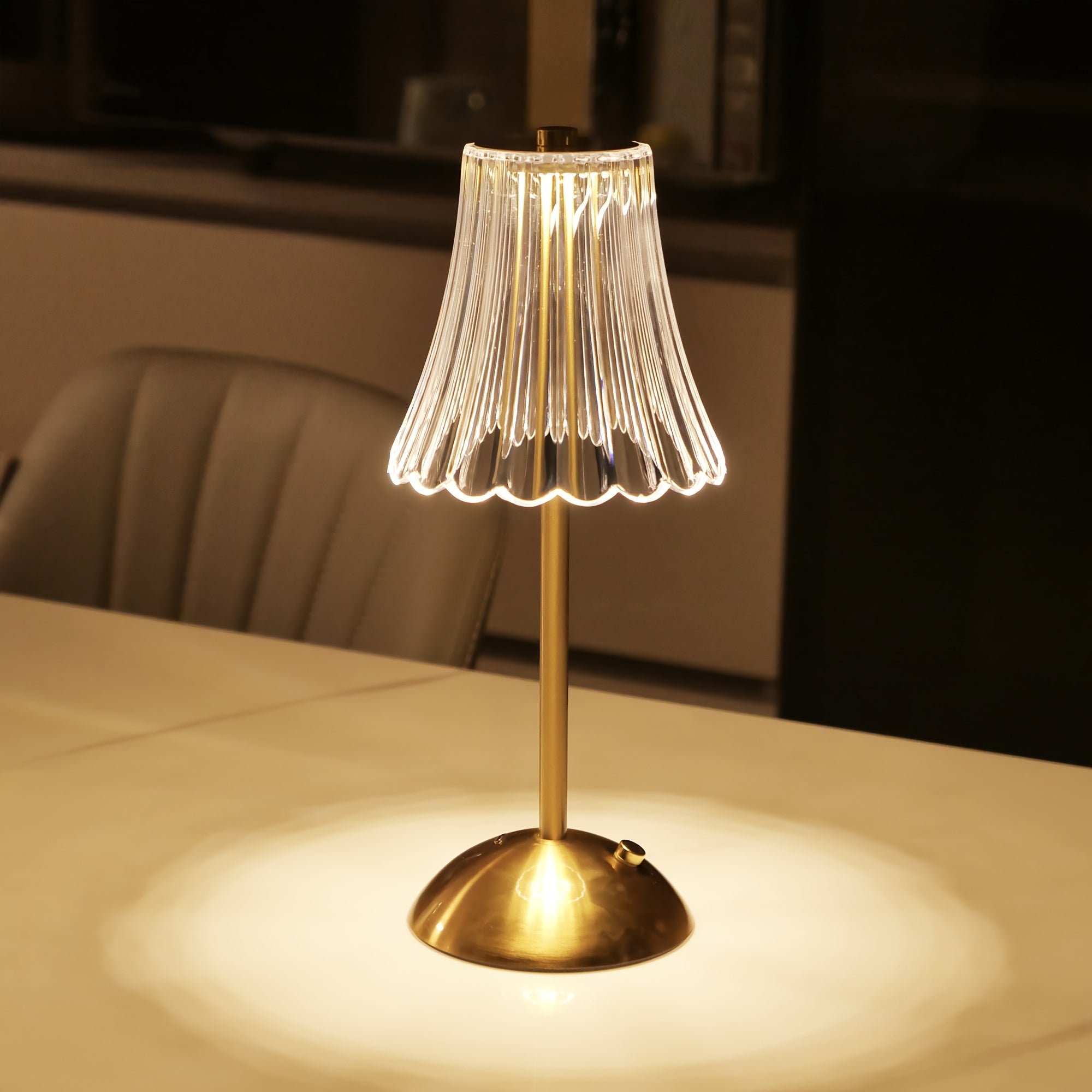Modern LED Crystal Table Lamp - Touch Control, Tri-Tone Lighting, Rechargeable Battery FJORD