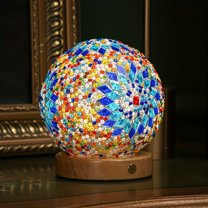 Bohemian Moon Ball Night Light – Color Changing LED with Wooden Stand, Dimmer, Perfect for Bedroom, Living Room & Unique Gifts – 3.9” Crystal Globe