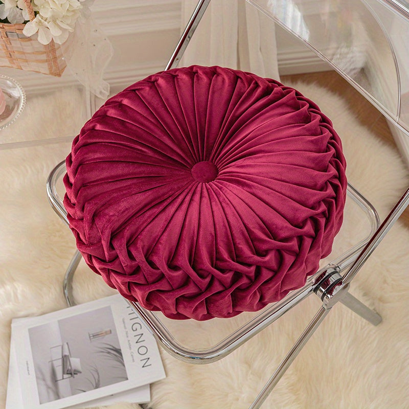 Velvet Pumpkin Cushion - Round Tufted Washable Seat Pillow for Living Room & Sofa Decor