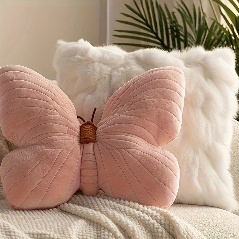 Modern Embroidered Butterfly Throw Pillow - Hand-Washable, Soft Plush Cushion for Bedroom & Living Room Decor