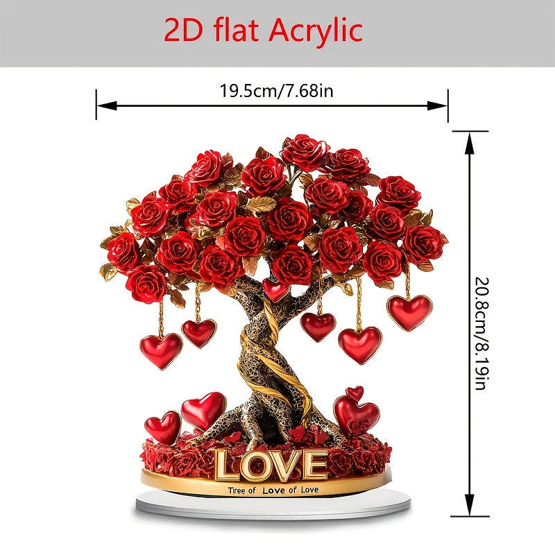 2D Crystal Heart Rose Tree Decor | Bohemian Acrylic "Tree of Love" | Golden Base | Perfect for Living Room & Bedroom | Romantic Gift for Holidays & Special Occasions