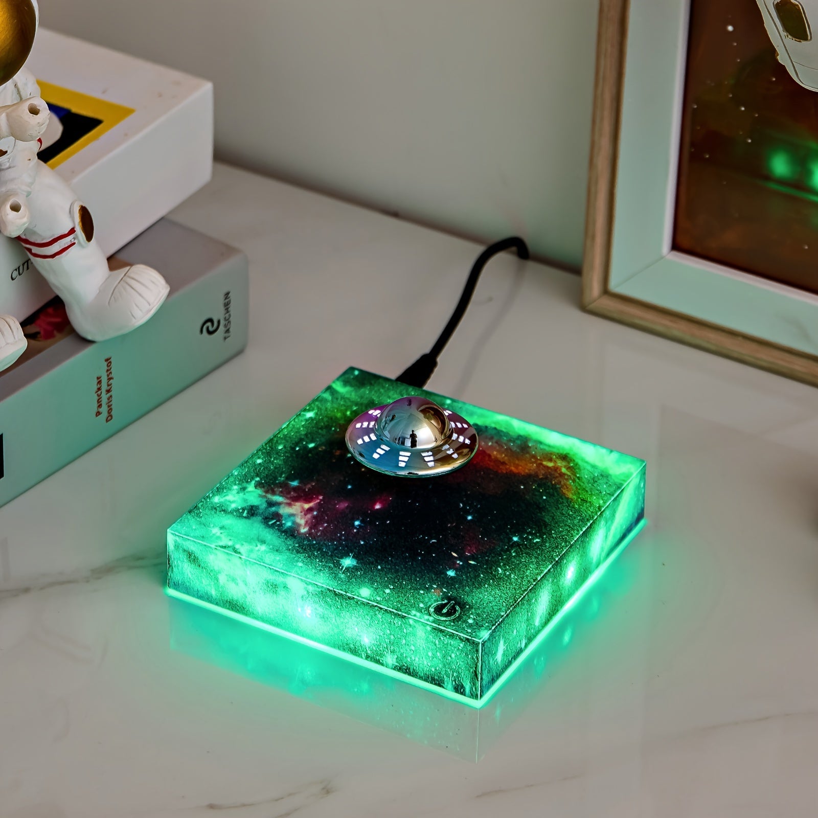 Magnetic Levitating UFO Lamp – Rotating LED Lights with RGB Galaxy Base, Touch Control, Unique Floating Desk & Room Decor – Ideal Gift for Christmas & Office FJORD