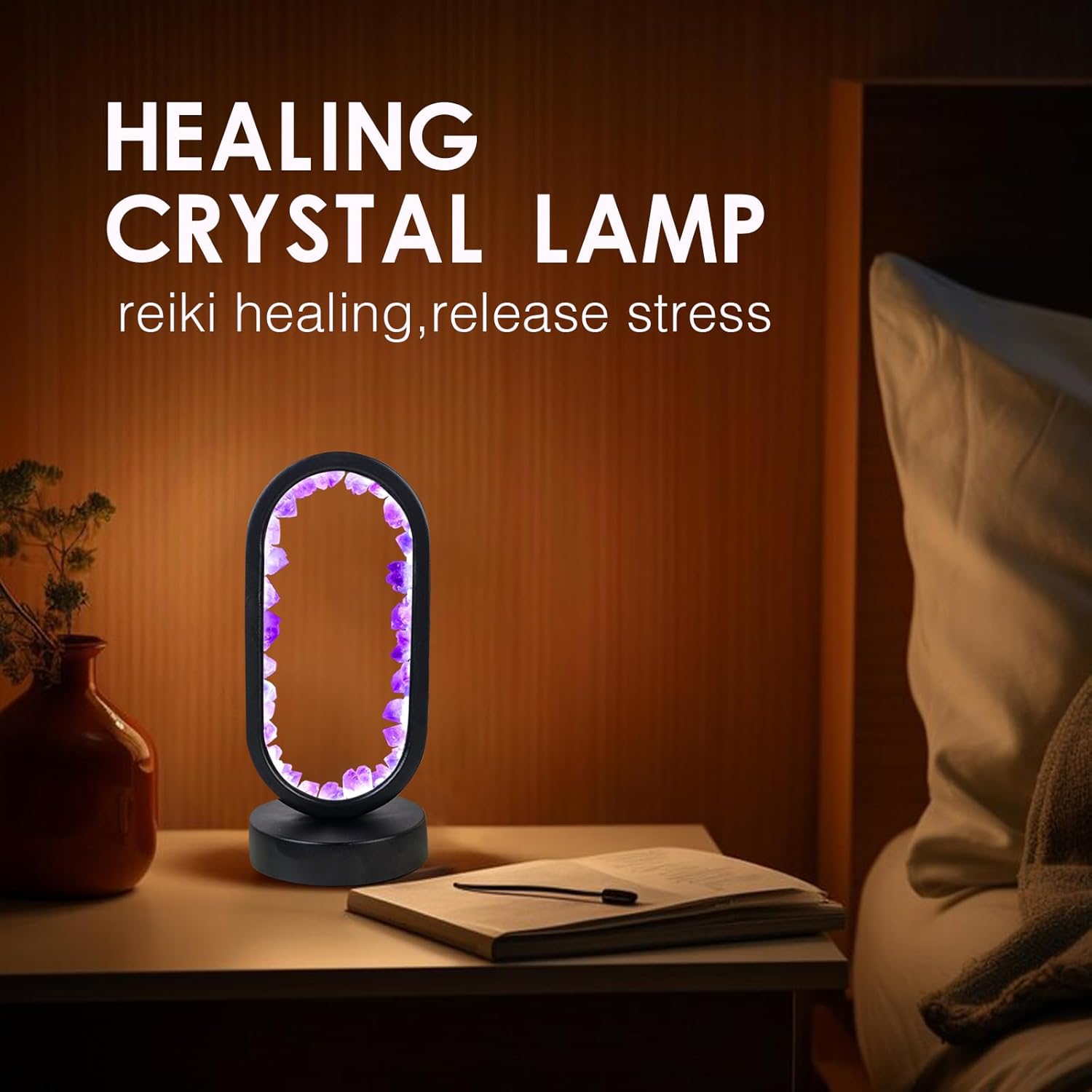 Amethyst Crystal Table Lamp - Natural Healing Night Light with USB Port & 3 Color Modes - Perfect for Bedroom, Office & Home Decor - Relaxation Gift