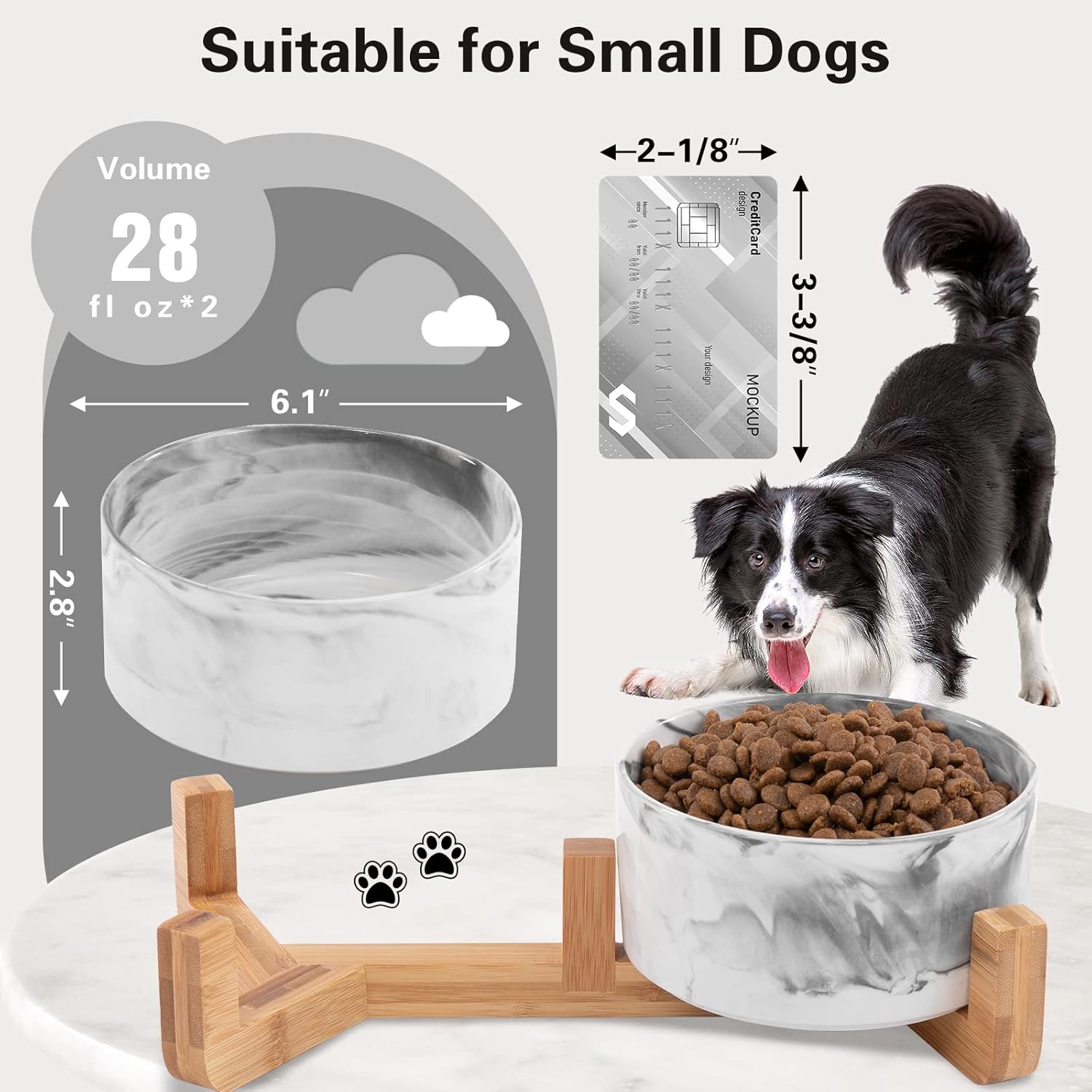 Ceramic Dog Bowls with Wooden Stand | 3 1/2 Cups | Set of 2 FJORD