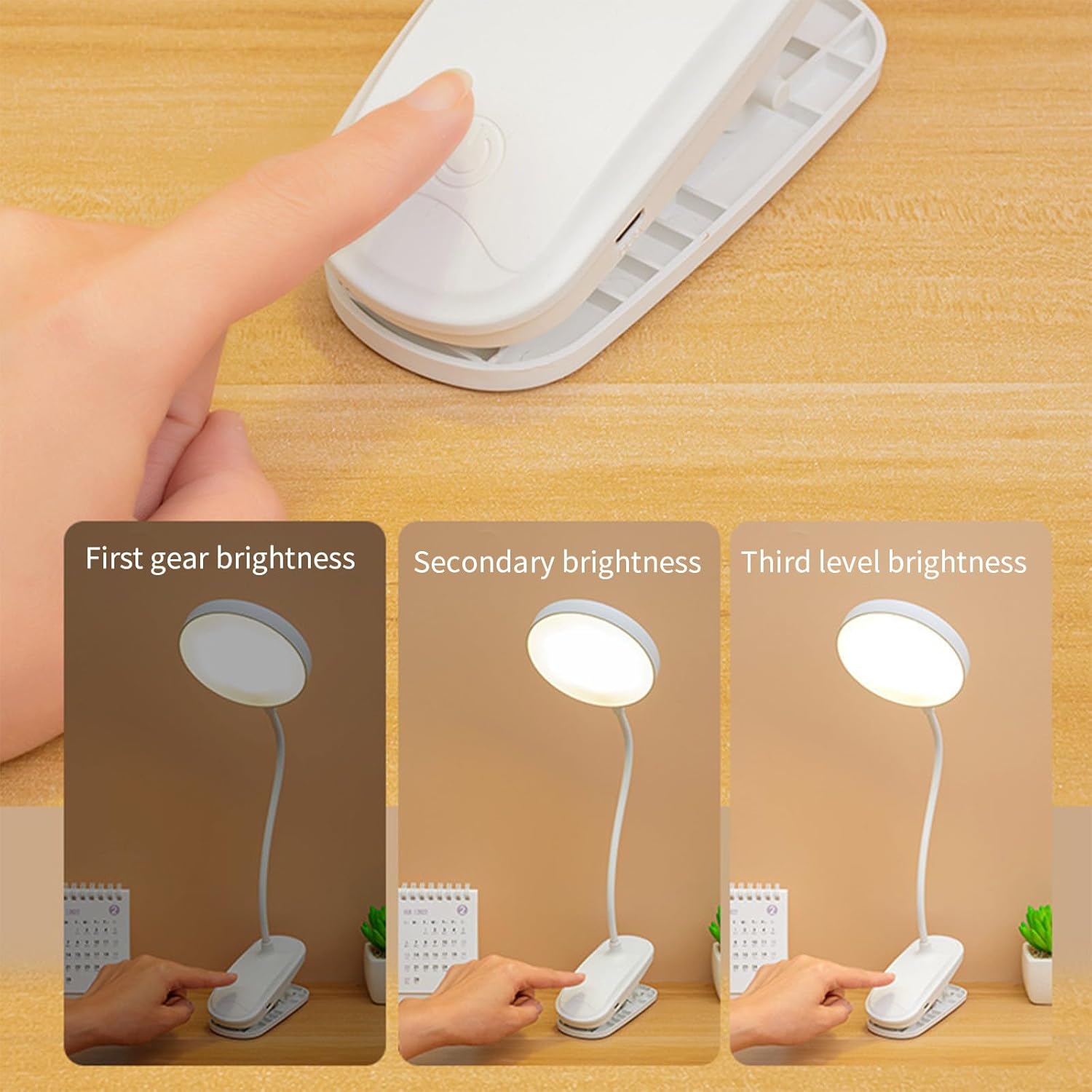 Rechargeable LED Desk Lamp with Clip – Adjustable Brightness, Touch Control, Eye Protection, USB Charging, Flexible Neck for Reading & Studying FJORD