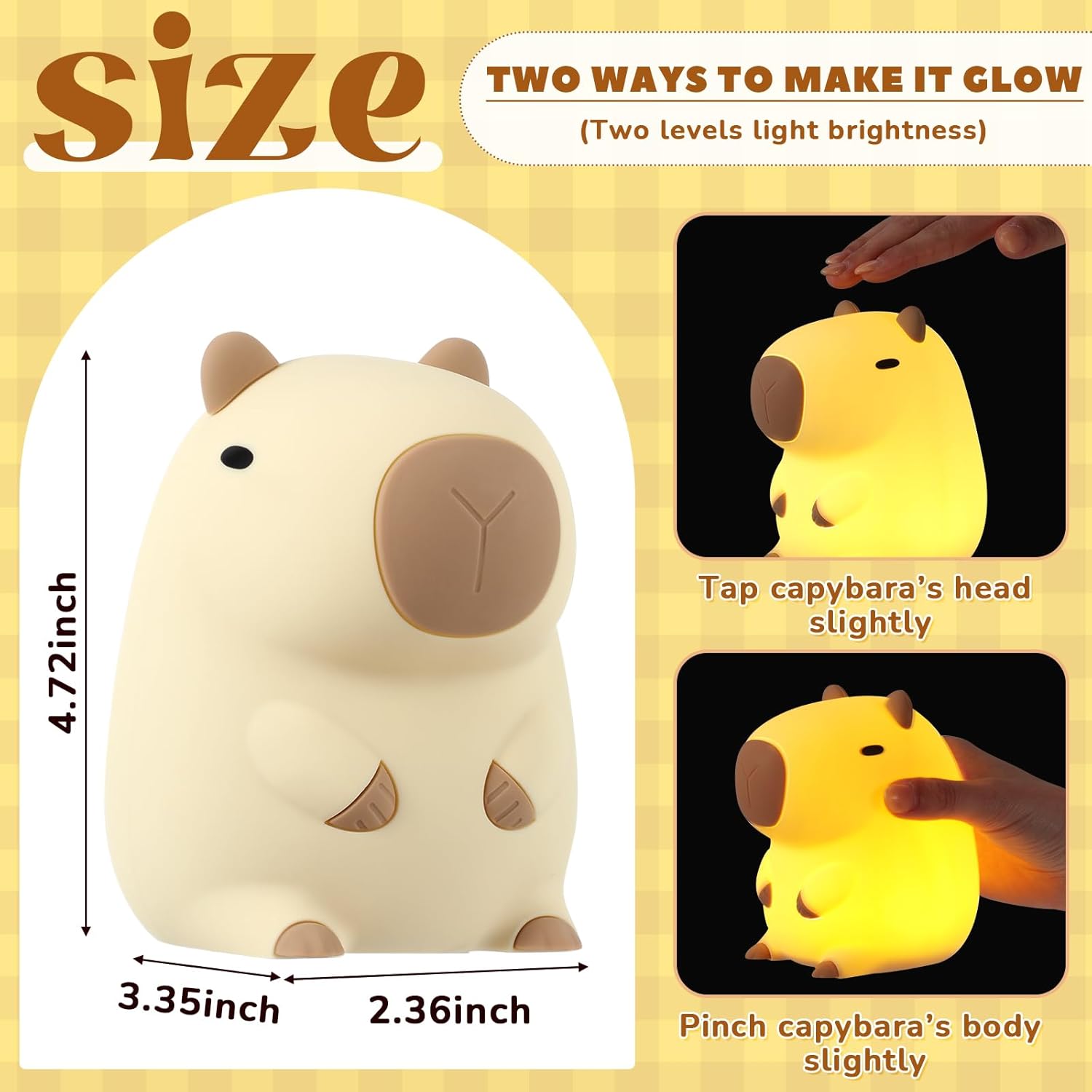 USB Rechargeable Soft Silicone Capybara Night Light | Touch Control, Portable, Adjustable Eye Care Lamp for Bedroom & Desk Decor FJORD
