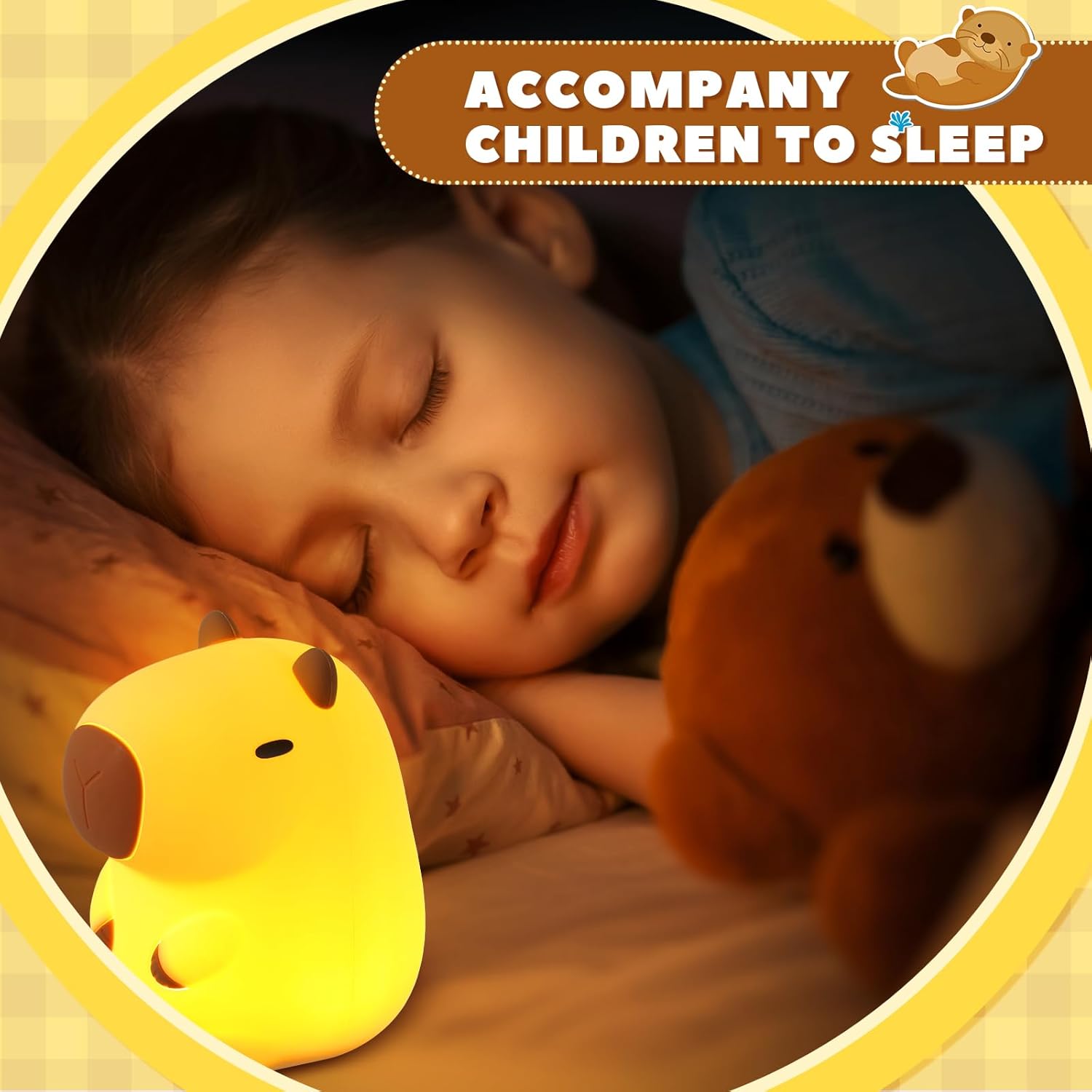 USB Rechargeable Soft Silicone Capybara Night Light | Touch Control, Portable, Adjustable Eye Care Lamp for Bedroom & Desk Decor FJORD